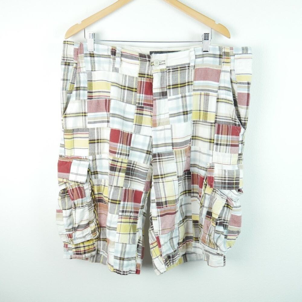 Old Navy Cargo Shorts Men's 38‎ Madras Plaid Patchwork Preppy Y2K Baggy Skater